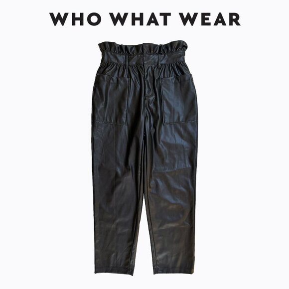 Who What Wear Black Leather Cargo Paperbag Pants 4 Cyberpunk Y2K 90s Grunge Goth - Picture 6 of 6